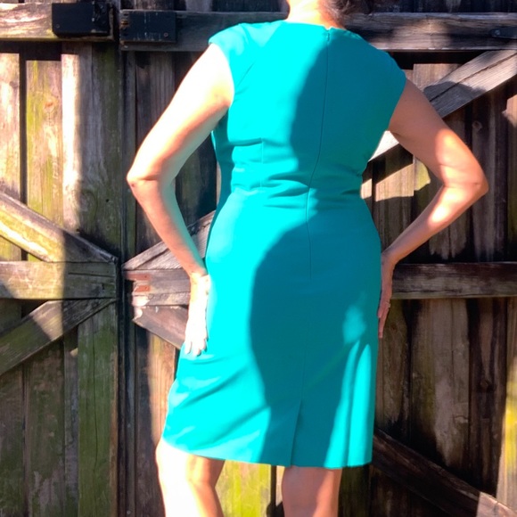 Calvin Klein rich turquoise dress, 10. Ruching, back zip & sweetheart neckline - Picture 3 of 4